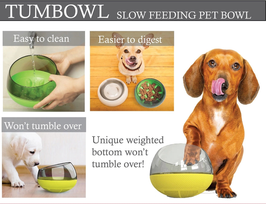 Tumbowl Slow Feeding Pet Bowl in Yellow