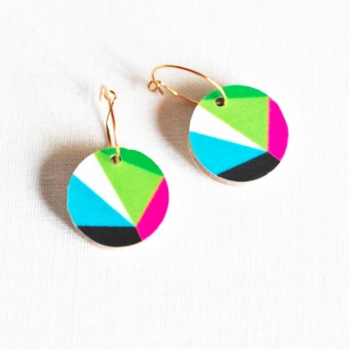 Wood Geo Dot Earrings