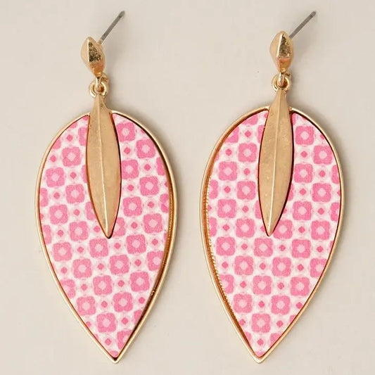 Pink Leaf Wood Earrings