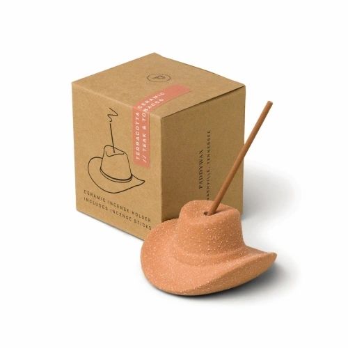 COWBOY HAT INCENSE HOLDER - TERRACOTTA, INCLUDES 100 COUNT of SHORT INCENSE STICKS